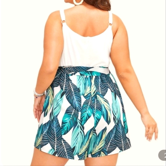 Tropical Patchwork Printed Cami Belted Romper - Picture 3 of 11